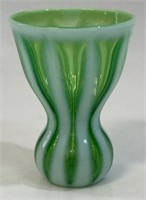 UNIQUE 1940'S GREEN OPALESCENT RIBBED WINE GOBLET