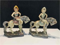 A PAIR OF LUSTER WARE CHALK COWGIRLS- 31CM HIGH