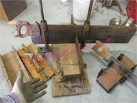 large old stanley miter box & other miter items