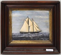 Framed Folk Art Clipper Ship Artwork