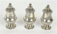 THREE ELEGANT FRENCH 950 SILVER SALT AND PEPPERS