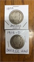 2 Barber half dollars. 1899 & 1915D