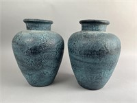 2 Blue Pottery Floor Vases