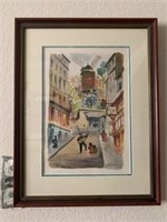 Montmartro Mid Century European watercolor signed