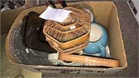 Box lot including Pyrex baking dishes, vintage