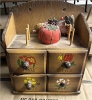 Vintage wooden handing sewing notion box