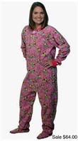 Sz XL Footed Pajamas Pink Ducks Adult - Fleece