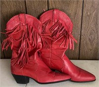 vtg. red leather women's cowboy boots