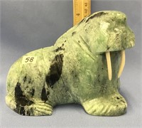 5" x 6.5" x 4" carved walrus made from soapstone w