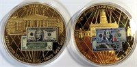 TWO (2) 2" Gold Plated Copper Banknote Coins