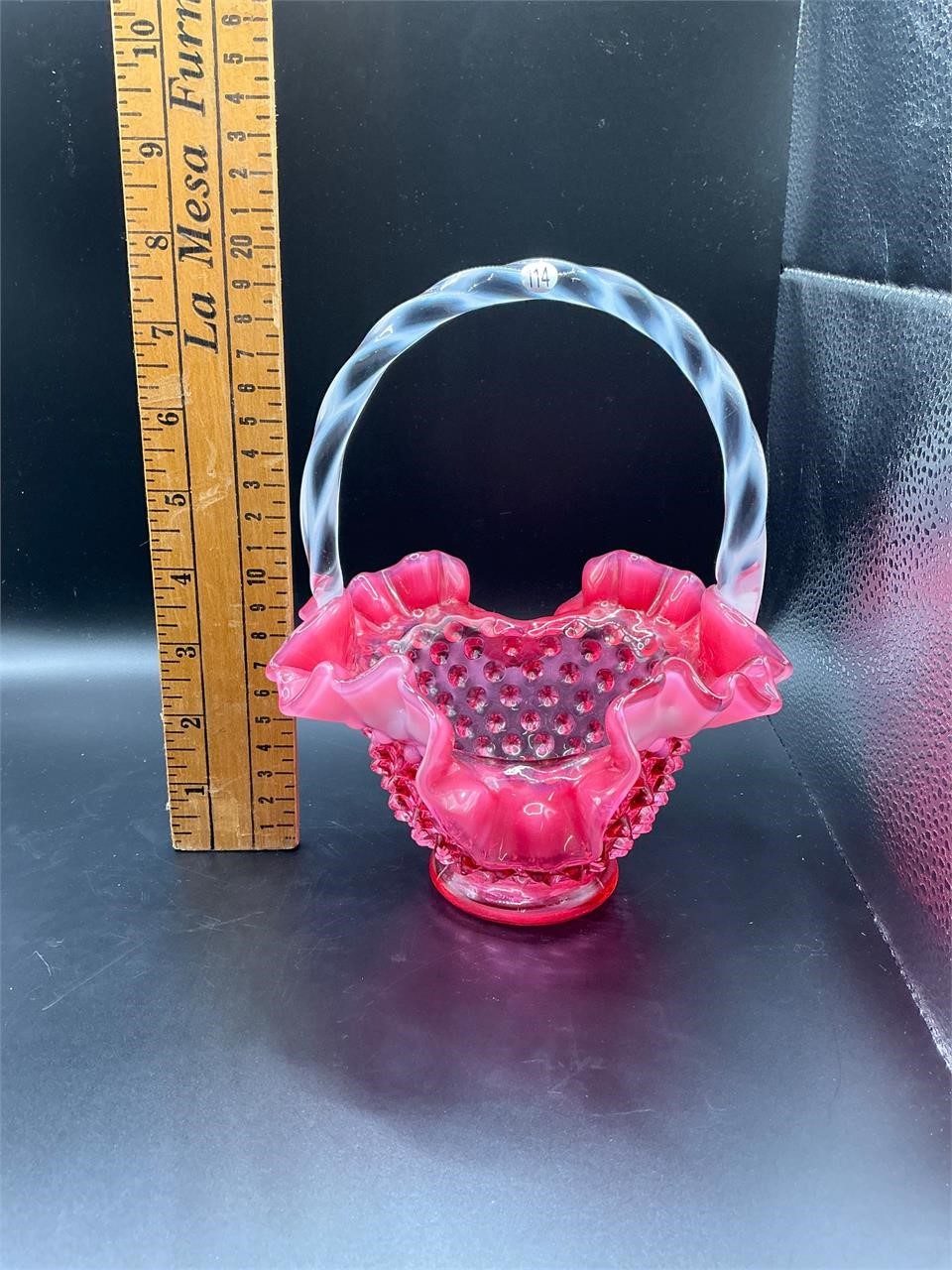 Hobnail Cranberry Fenton Basket