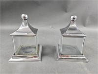 2 Glass and Pewter Square Hypothecary Jars
