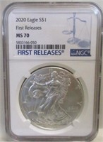 2020 SILVER EAGLE FIRST RELEASE NGC MS70