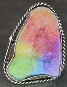 925 stamped solar rainbow agate ring size 8