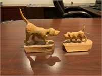 2 WOODEN POINTING DOGS