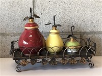 Metal Tray with  Decorative Pear Bottles