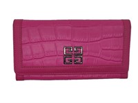 Pink Embossed Leather Full Flap Wallet