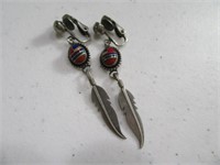 Sterling Pawn Feather~Zuni Dangle Earrings