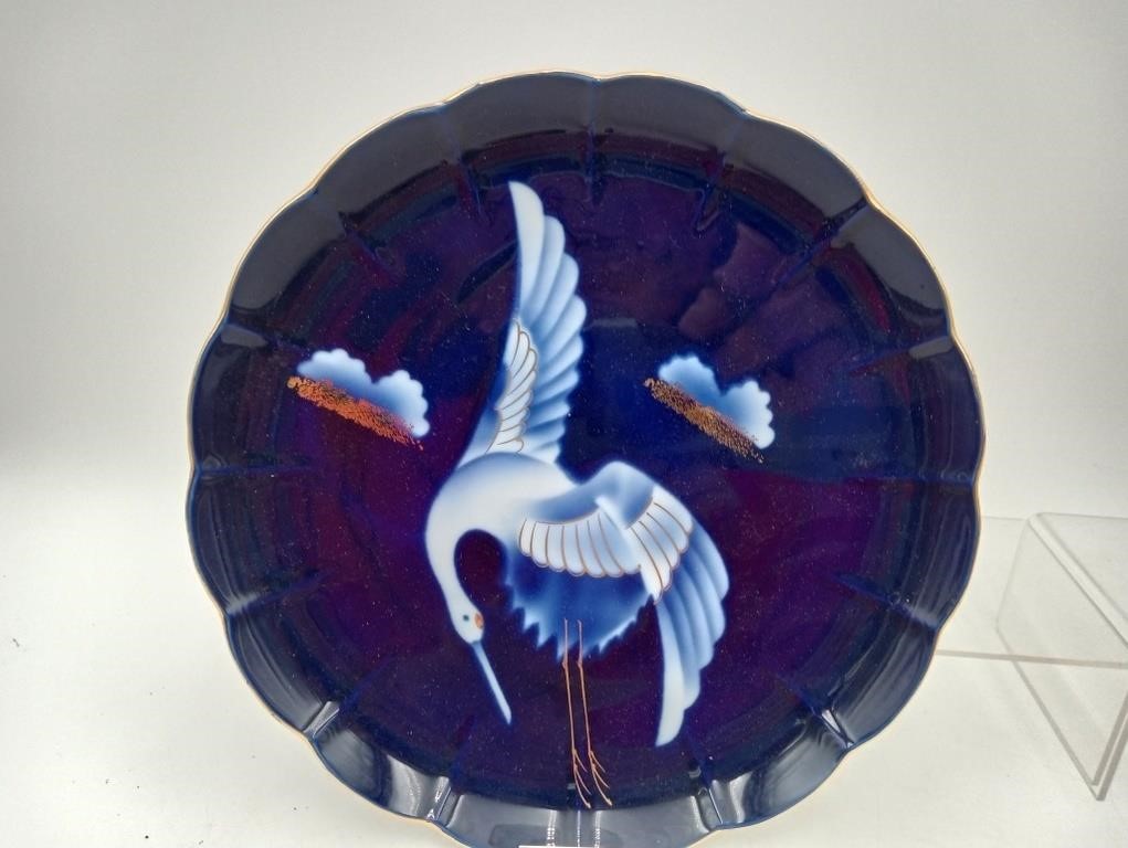 Japanese Nyazan Jakuzan Crane Swan Porcelain plate