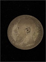 Antique 1867 Belgium 2 Two Francs Silver Coin