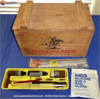 Wooden Winchester Ammo Box w/ Cleaning Kit