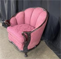 ANTIQUE CHANNEL BACK CHAIR W/ SWANS
