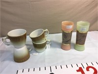 Syracuse China mugs(4), Sertogoware pink, green