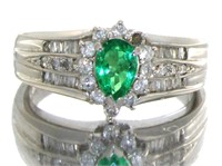 Platinum Natural Emerald & Diamond Ring