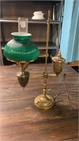 Brass Student Lamp with Green Shade