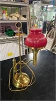 Brass Student Lamp with Red Shade