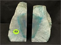 SET OF 2 AGATE GEODE MINERAL ROCK BOOKENDS - 5"
