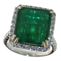 14kt Gold 11.44 ct Emerald & Diamond Ring