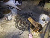 4 buckets w/ fasteners, air hose, & other misc