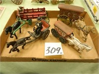 (4) Newer Style Horse Drawn Cast Iron Pieces -