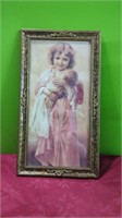 Victorian Girl with Doll Framed 12.5" x 22.5"