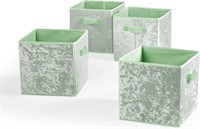2 Sets of 4 Crushed Velvet Storage Cubes, Mint