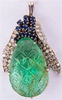 Jewelry Platinum Diamond & Sapphire Pear Pendant