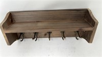 Wooden Shelf 12" with Hooks