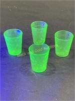 4 Glowing Green Depression Era Shot Glasses