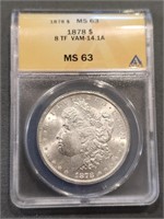 1878 Morgan Dollar 8tf Acacs Ms63 Vam 14.1a