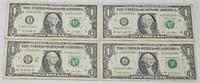 Lot Of 4 Star Note $1 Dollar Bills