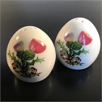 EGG SALT AND PEPPER SHAKERS THISTLE