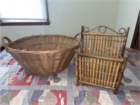 Large laundry basket and bamboo magazine stand