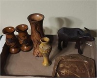 Wooden vases and misc
