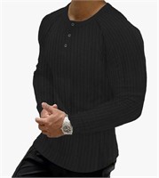 ($39) Men's Ribbed Henley Shirt Slim Fit Cotton,M