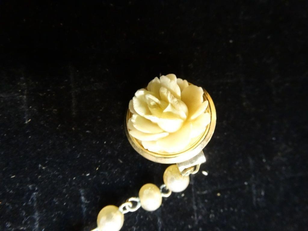 Elegant Carved Rose & Pearl Sweater Guard