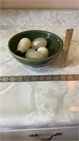 Haeger 8in green bowl with Marble eggs