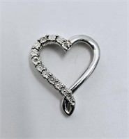 Sterling Silver Heart  Pendant with Diamonds