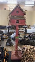 FREE STANDING RED BIRDHOUSE, 35"
