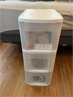 3 DRAWER STORAGE WITH NEW LINEN TOWELS, CRAFTING